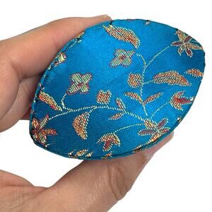 Vintage Origami Fortune Cookie Dumpling Coin Jewelry – Blue Floral Brocade Pouch